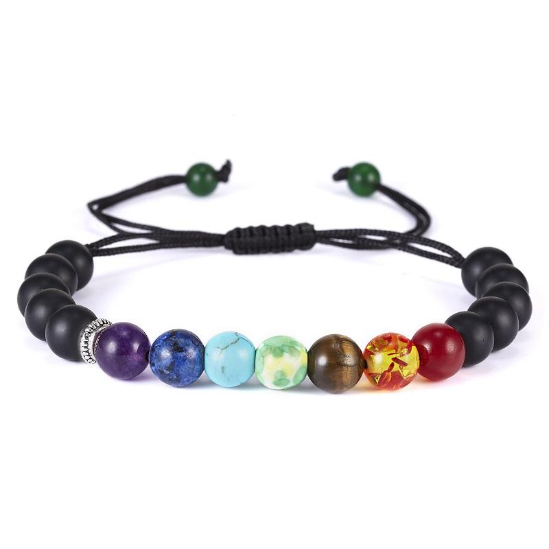 7 Chakra Bracelet Men Black Lava Tiger Eye Stones Healing Balance Beads Reiki Buddha Prayer Natural Stone Yoga Bracelets