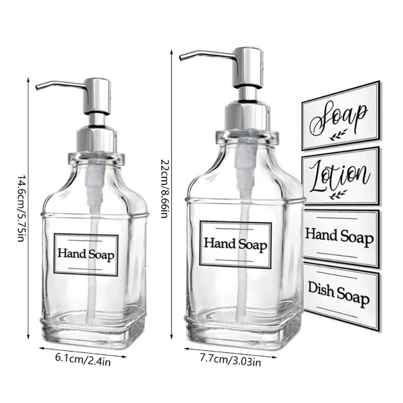Pack of 2 Transparent Glass Soap Dispenser Shampoo Bottles 550ml for Bathroom and Kitchen Travel Portable Dispensers