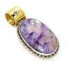 Natural Russian Charoite Two Tone 925 Solid Sterling Silver Pendant 1.25'' P3P99
