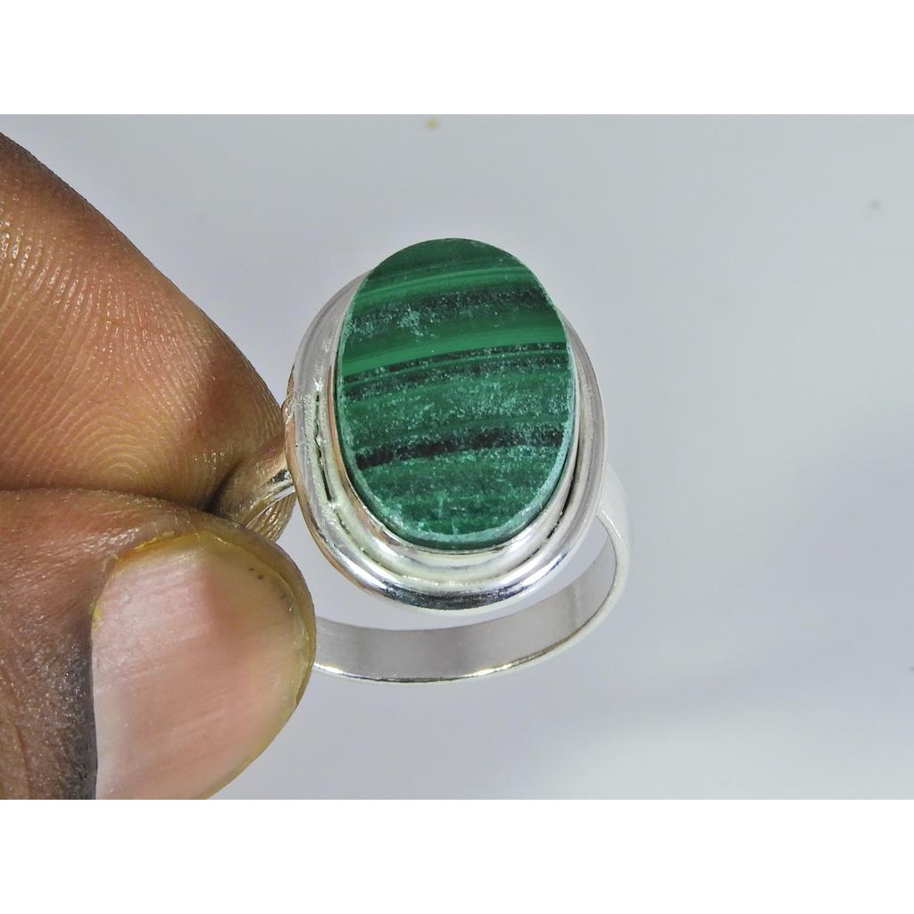 Natural Green Malachite 925 Solid Sterling Silver Ring Size US-7.5 PG-32