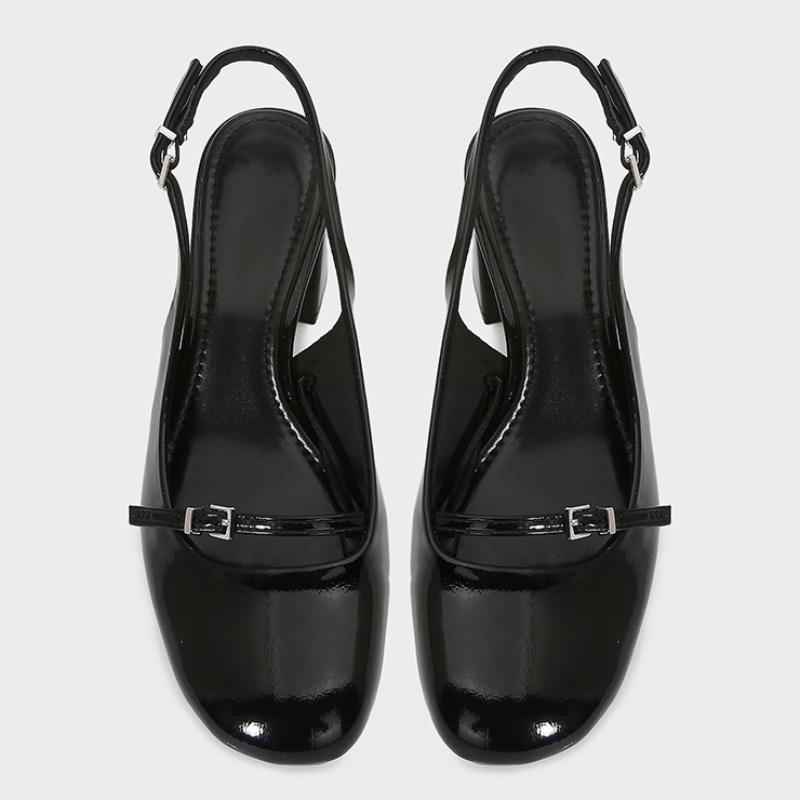 Fashion Round Toe Buckle Back Strap Women Sandals High Quality Patent Leather Hoof Heel Mary Jane Shoes Fashion Comfort Plus Size Shoes