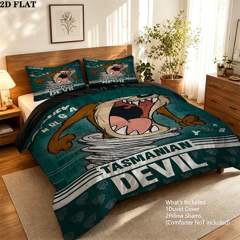 Tazmanian Devil Pattern Bedding Quilt Set Quilt Cover Pillowcase Home Birthday Gift(1 * duvet cover + 2 * pillowcase, without core)