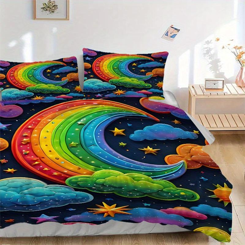 3pcs Rainbow Clouds 1Cover + 2Pillowcases, PillowInserts NotIncluded, Machine Washable, All - Season Use, Suitable for Bedroom Guest Room78