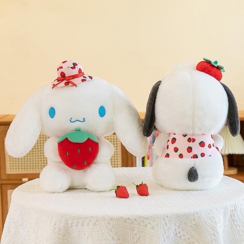 25/50 см Кавайная кукла Мелоди Sanrio Собачка Циннамон Обнимающая клубнику Мягкая игрушка Плюшевая кукла Мультфильм Аниме Плюшевая кукла Подушка для сна