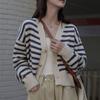 College Style Loose Casual Striped Knitted Cardigan Women's Fall and Winter Lazy Short Section Sweater Coat Cardigan Comfortable Versatile Fashionable