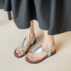 Нишевый дизайн, отпускной, плоскодонный, с перемычкой между пальцами, с сандалиями, женский, летний, с круглым носком, повседневный, универсальный, на толстой подошве, римские крутые шлепанцы