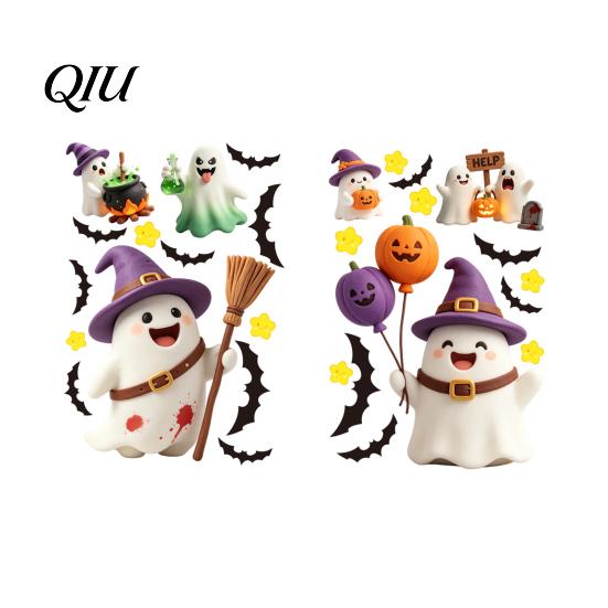 Removable Glass Stickers 2Pcs Cute Ghost Halloween Static Window Stickers, PVC Waterproof Cartoon Pumpkin Bat And Wall Decor Star Decals, Reusable