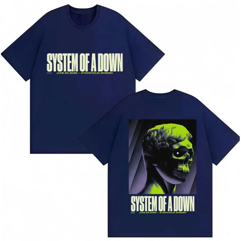 System Of A Down EU UK Тур 2026 Графическая футболка Мужская Хлопок Короткий рукав Уличный стиль Футболка