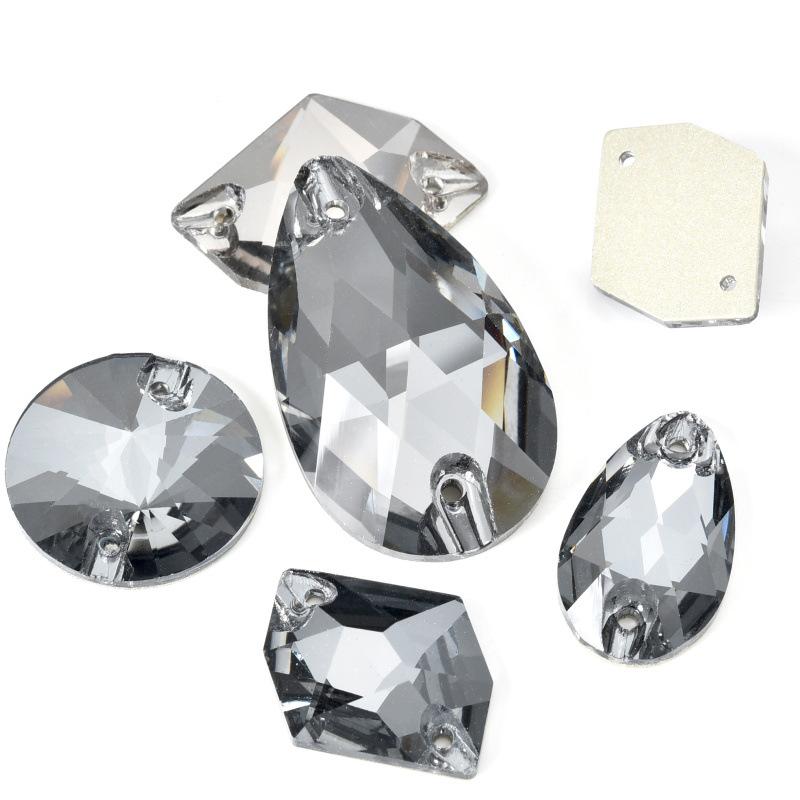 Mixed Shape Gold Bottom Hand-Sewn Drill, Water Drop Horse Eye Satellite Double Hole Flat Buckle Diy Clothing Accessories Accessories Rhinestone