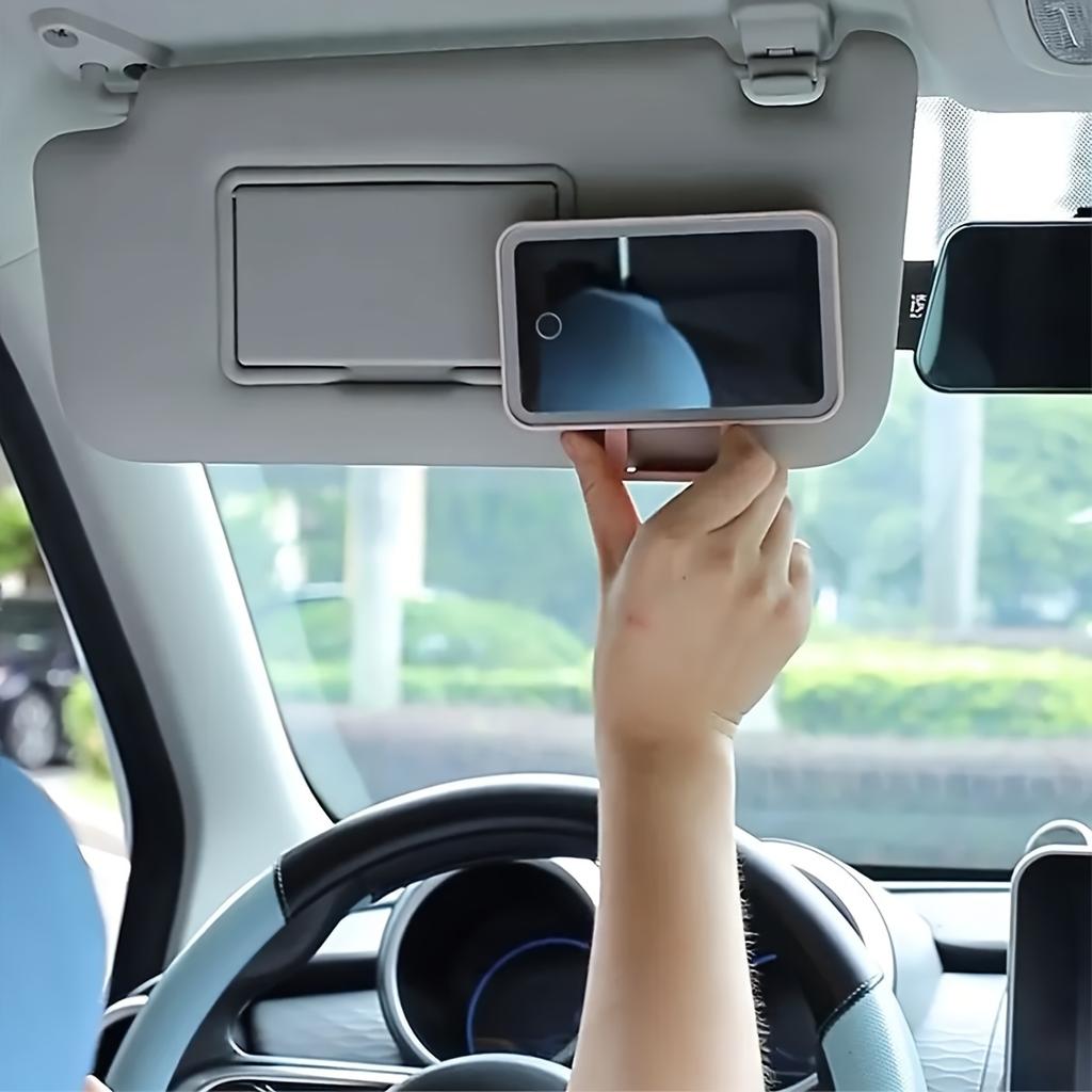 Car Makeup Mirror with LED Lights, Touch Control 3 Color Modes, Rechargeable Vanity Mirror for Sun Visor, 360° Adjustable