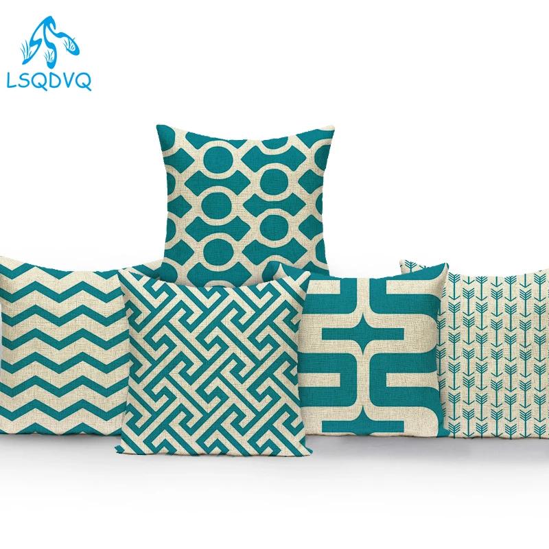 Декоративная Наволочка Зеленая Геометрическая Волна Хлопок Лен Диван Домашняя Подушка Диванная Подушка Чехол Для Гостиной Almofadas