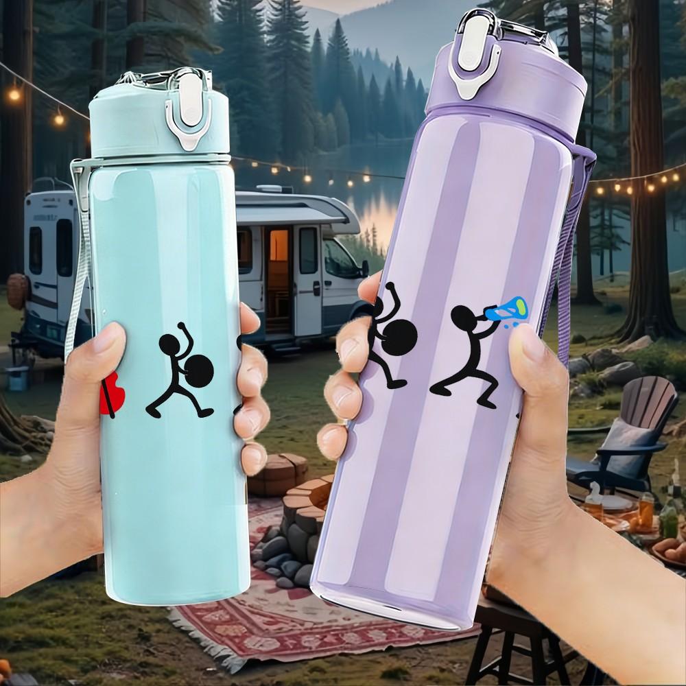 1PC Vintage Horse Rider Silhouette Print 750ml Color Plastic Sports Water Bottle Leakproof Flip Straw Lid Suitable for Sports Office Home Use