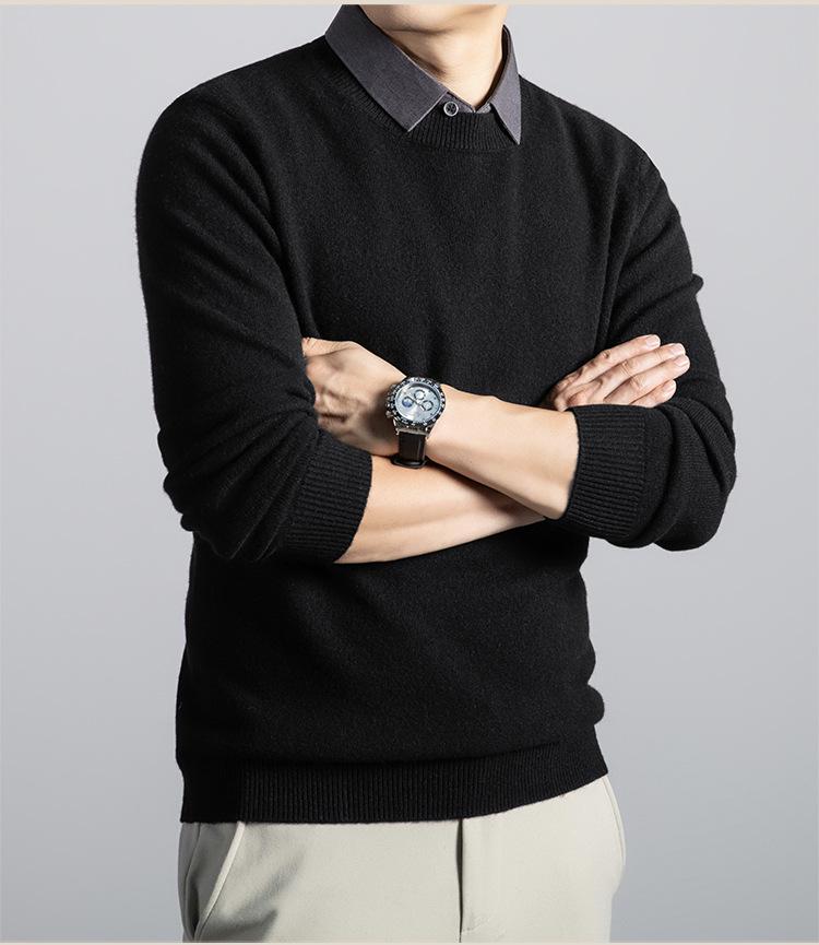 2025 Men's Thick Wool V-Neck Lapel Sweater - Fake Two-Piece Business Knitwear