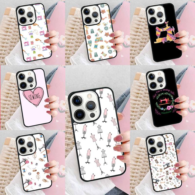 sewing machine tailor pattern Phone Case For iPhone 17 Air 15 16e 14 13 Pro Max Coque 12 11 Pro Max PLUS cover