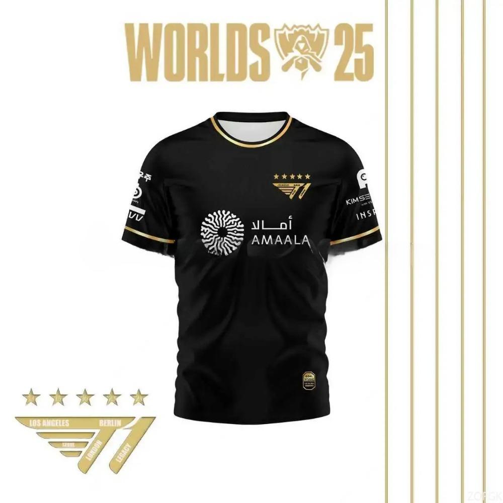 Джерси Faker League of Legends 2025 Чемпион Мира Полностью черное командное джерси Футболка Lol Esports Lck T1 Команда Большой Топ