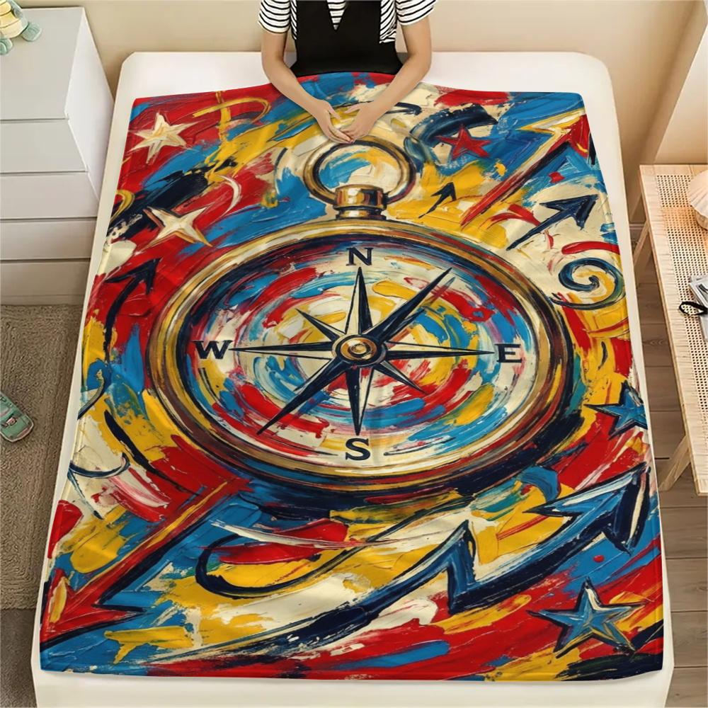 1Pc Compass Print Flannel Blanket, High quality Comfortable for All Seasons, Home Decor, Warmth and Comfort, Perfect for Christmas Gifts W168