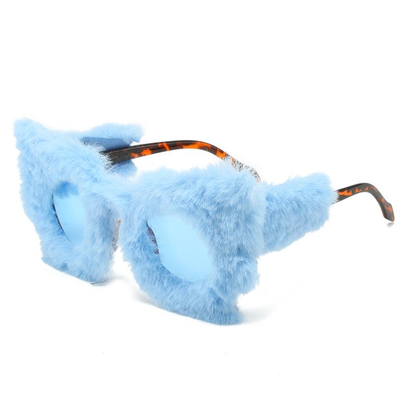 Новое поступление плюшевые солнцезащитные очки «кошачий глаз» для женщин для вечеринок винтажные большие декоративные очки зимние теплые пушистые очки Uv400