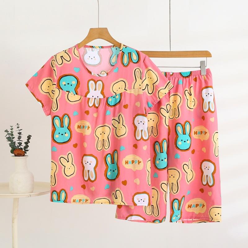 Летний комплект домашней одежды с коротким рукавом, женский тонкий топ с круглым вырезом, шорты, свободная пижама из двух частей