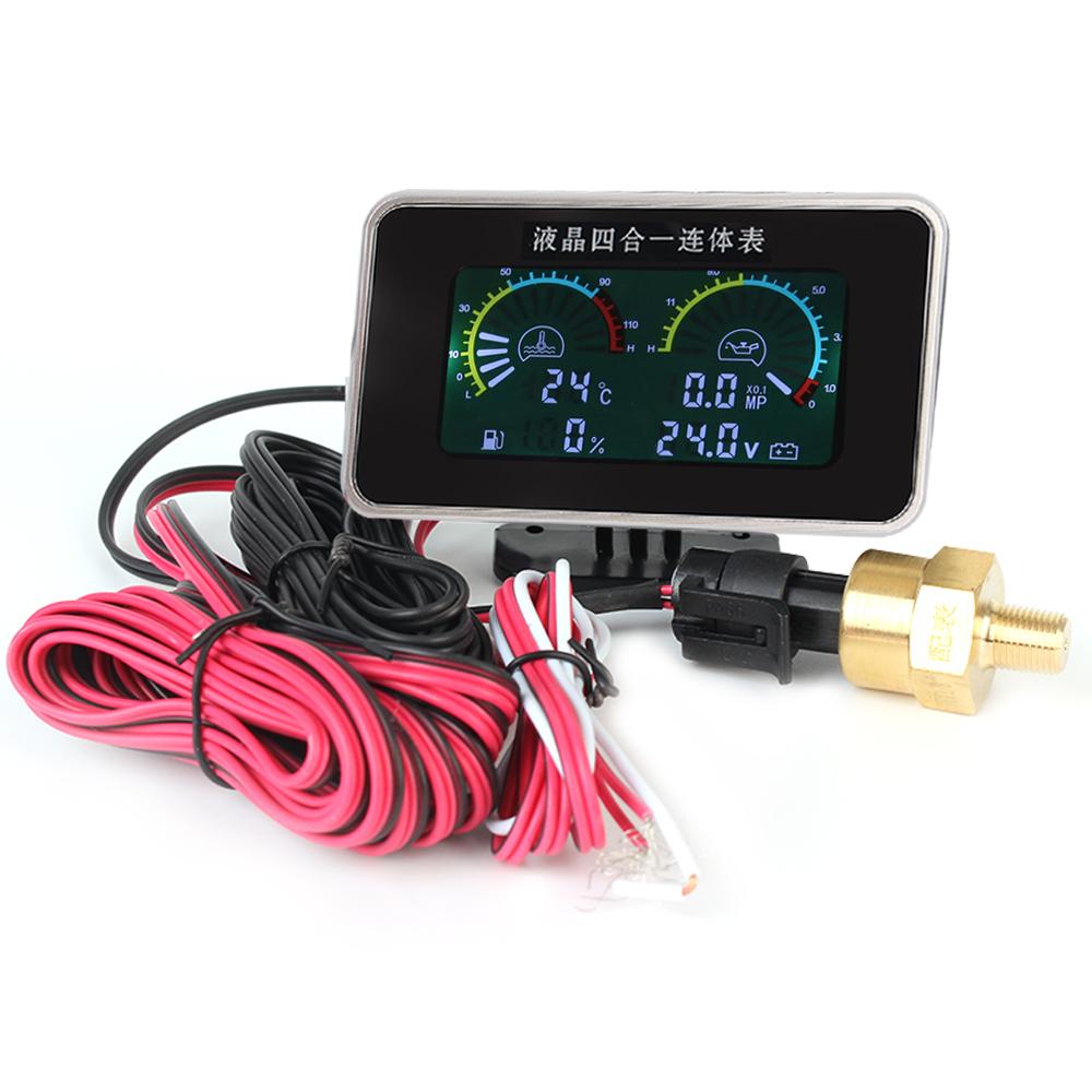 LCD Car Digital Oil Pressure Gauge Instrument Panel Voltmeter Water Temp Meter 4 In 1 Digital Display Sensor