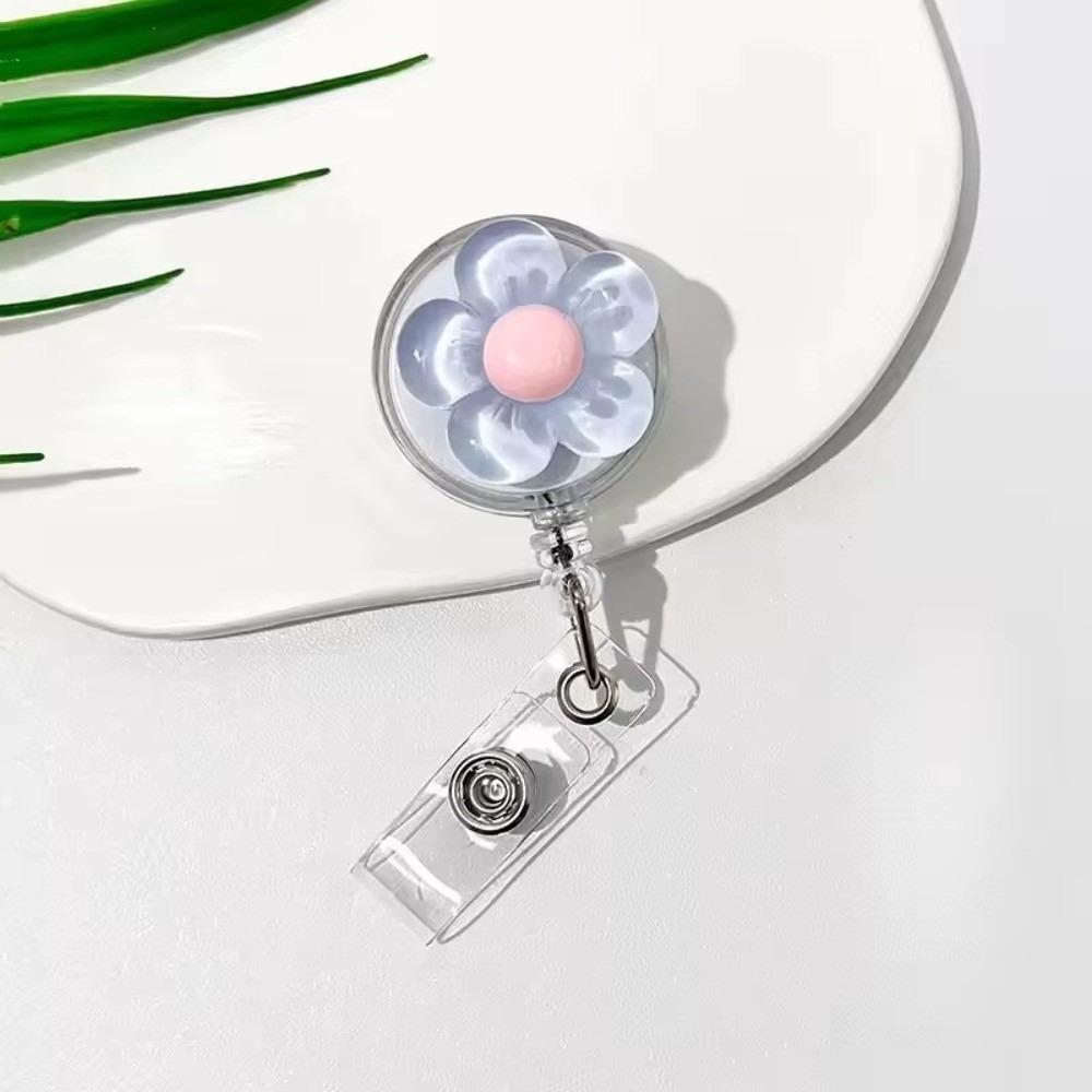 Transparent Worker ID Card Pull Buckle Cute ID Card Badge Holder Clip Floral Badge Reel For Women