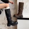 Новые стильные модные женские сапоги на платформе до колена, модные длинные сапоги-ботильоны на высоком квадратном каблуке, осенне-зимняя обувь