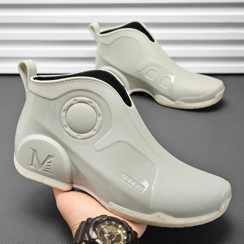 Модные Уникальные Мужские Дождевые Ботинки Водонепроницаемые Нескользящие Рыбацкие Ботинки Толстая Подошва Износостойкие Теплые Обувь для Мойки Машин Zapatillas Мужские