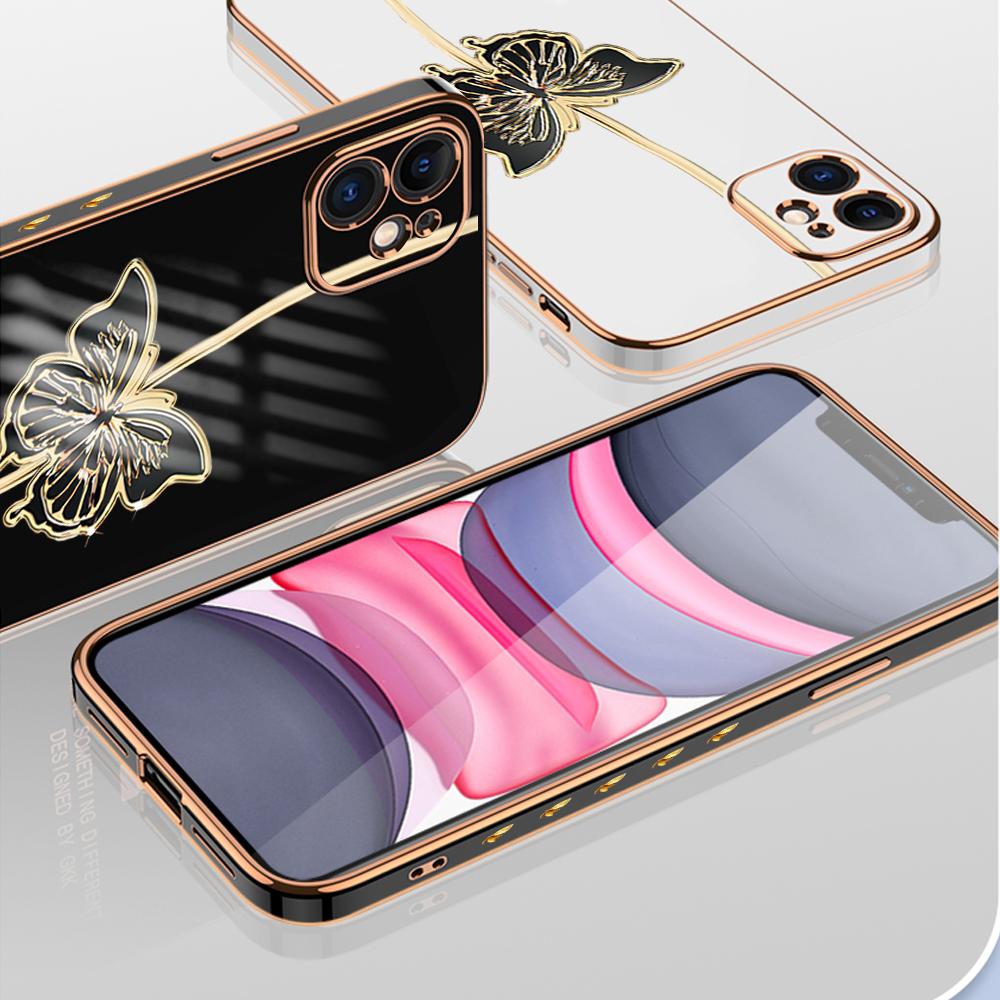 Модный черный чехол для телефона с покрытием бабочки для iPhone 11 13 15 Samsung Galaxy A52 Xiaomi Redmi 12C Note 10 Pro Oneplus Мягкие чехлы для смартфонов