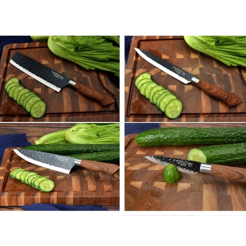 Utaki Stainless Steel Kitchen Knife Set: Santoku, Vegetable Knife, Sashimi Knife, Petty Knife, Scissors, and Peeler. A great value 6-piece set!
