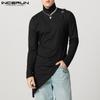 Men Turtleneck Long Sleeve Patchwork Irregular Thin Rib Tops Undershirts