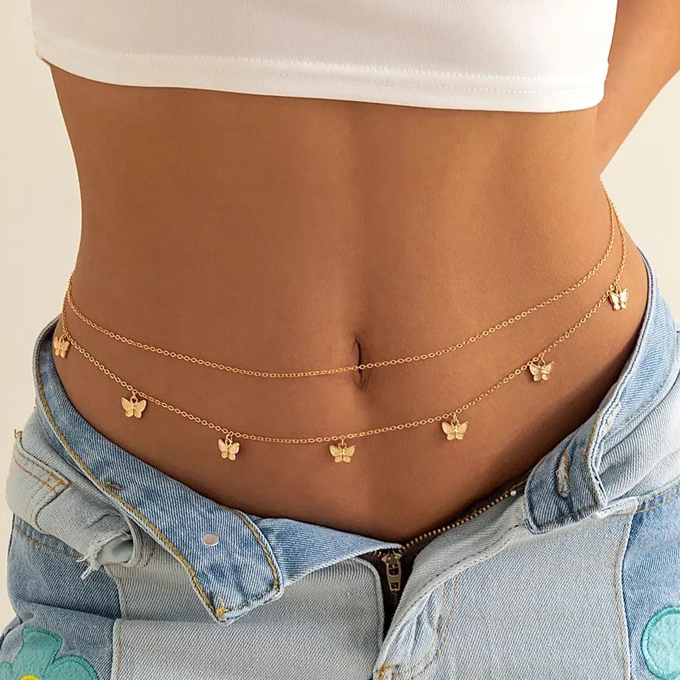 Fashion Classic Cute Butterfly Waist Chain Women Simple Thin Basic Sexy Body Chain Jewelry Summer Vacation Accessories