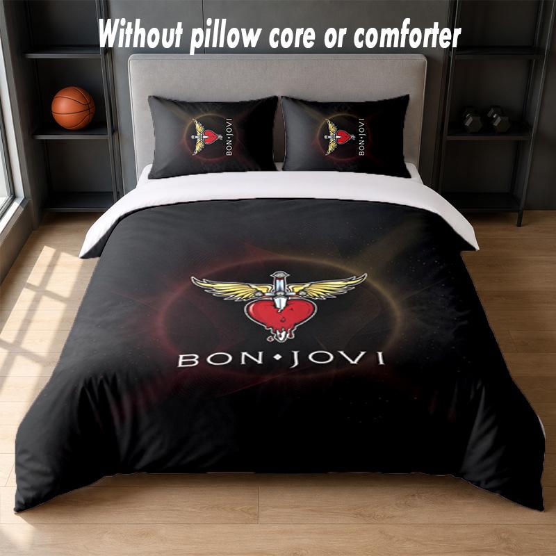 Bon Jovi Design Bed Bedding Set 1 Duvet Cover + 2 Pillowcases Soft Breathable Household Bed Linens