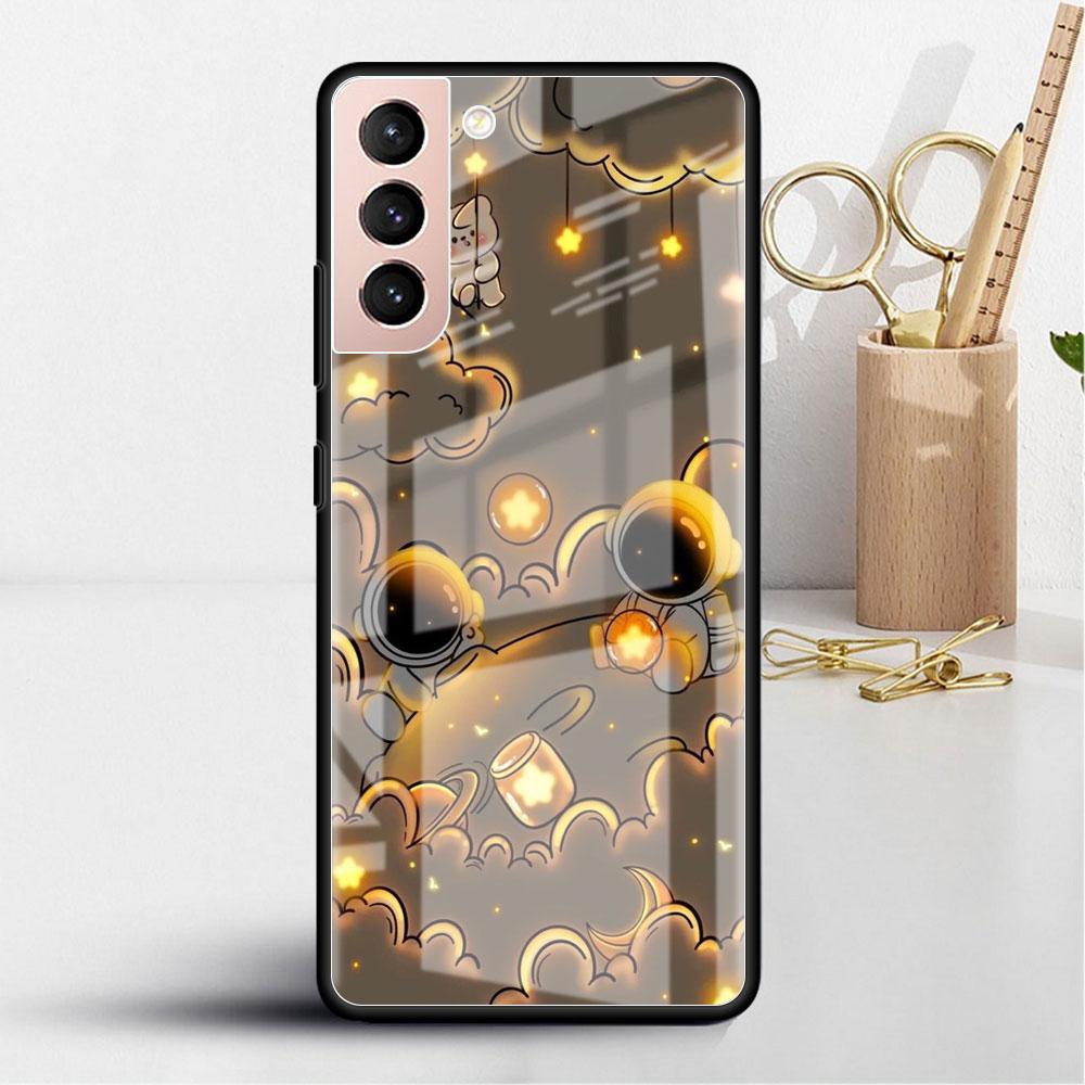 Стеклянный чехол для Samsung Galaxy S22 S20 FE S21 5G S10 S9 Plus Note 10 20 Lite, закаленный чехол для телефона с изображением космонавта и мультфильма