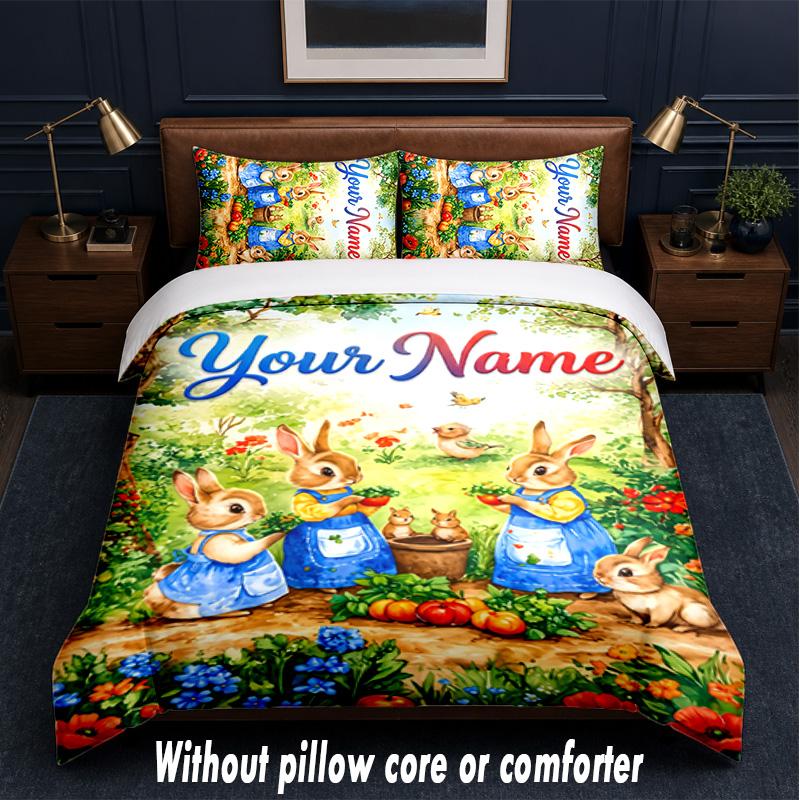 Forest Nature Theme Custom Text Or Name 3Pcs Bedding Set,1 Flat Sheet & 2 Pillowcases Personalized Home Bedding