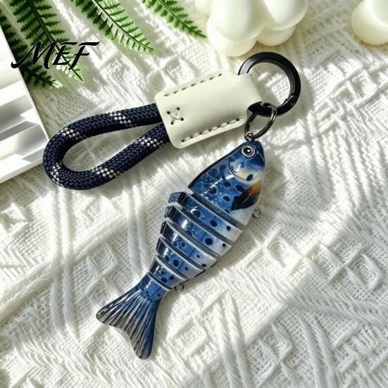 Small Fish Ornament Multi-jointed Fishing Lure Keychain, Artificial Swimbait Key Ring with Braided Rope, Keychain Vintage Pendant Charm,