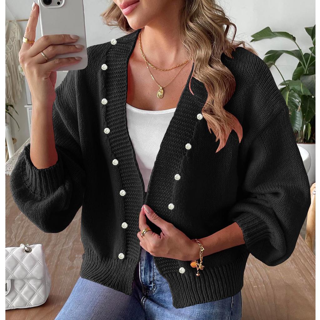 Женская повседневная свободная куртка с жемчужными бусинами-гвоздиками, кардиган, куртка и свитер-кардиган