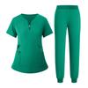 Women's Uniform Quick Drying Fabric Solid Color V-neck Zipper Pocket Short Sleeved Pants Set Caregiver Set