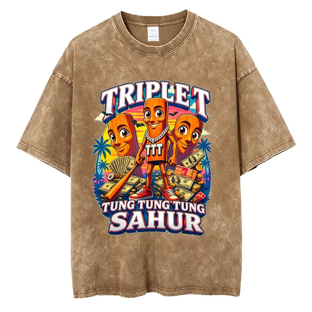 Washed Vintage Tung Tung Tung Sahur Six Seven Brainrot Funny Meme Graphic T-shirt Men Women Casual Humor Oversized T Shirt Tops