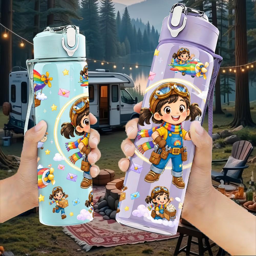 1PC Little Girl Gift Party Collage 750ml Color Plastic Sports Water Bottle Leakproof Flip Straw Lid Suitable for Sports Office Home Use