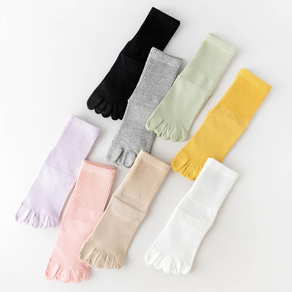 Five-Finger Socks Women'S Spring And Autumn Mid-Tube Socks Cotton Deodorant Sub-Toe Socks Season Boneless Stockings