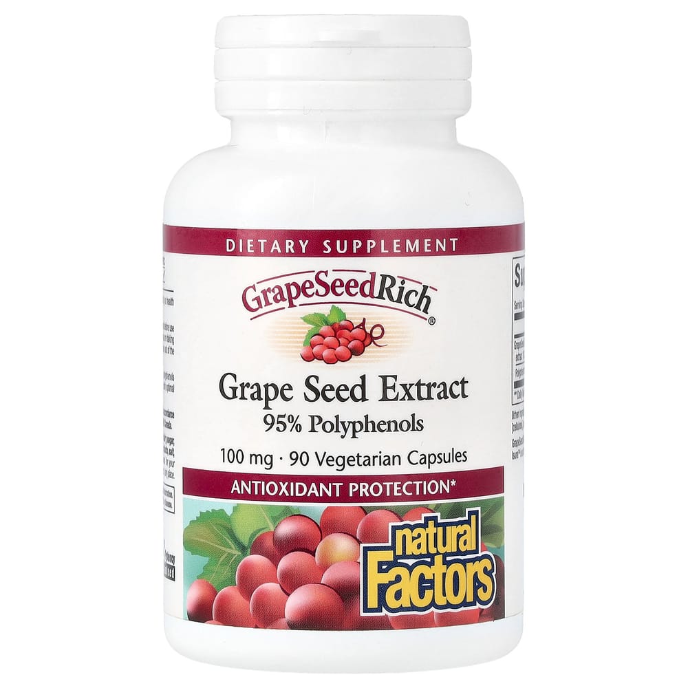 Natural Factors GrapeSeedRich Grape Seed Extract 100mg Veggie Capsules, 90 Counts