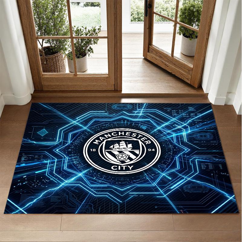 Manchester City Design Crystal Velvet Rug Soft Decorative Mat for Bedroom Entrance