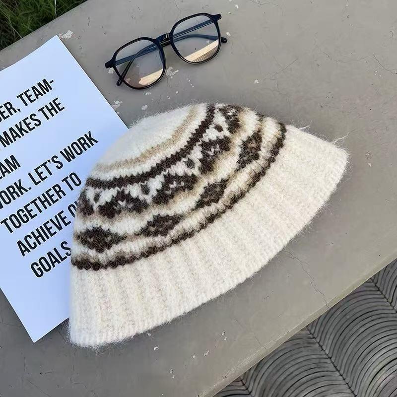 Женская вязаная шапка-рыбак в стиле Fair Isle, большого размера, теплая панама