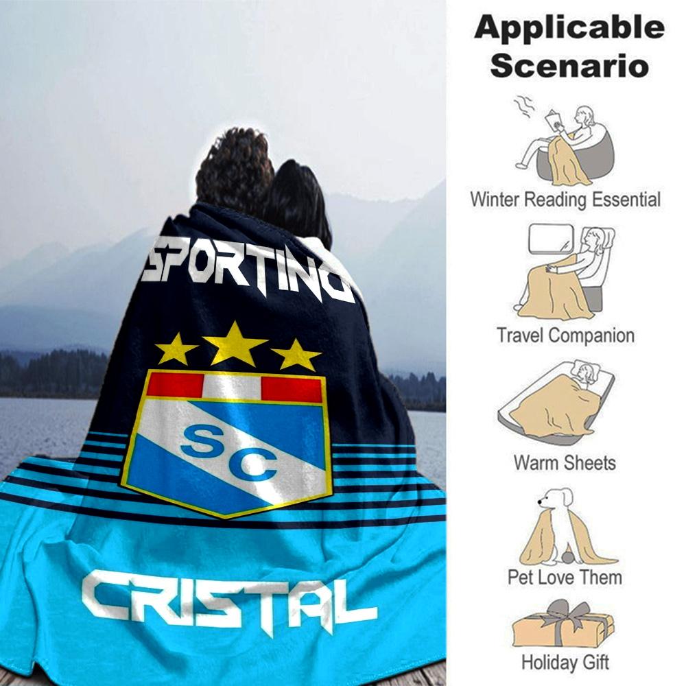 Sporting Cristal FC Club Badge Striped Graphic Print Flannel Blanket Soft Warm Throw Blanket for Sofa Bed Living Room