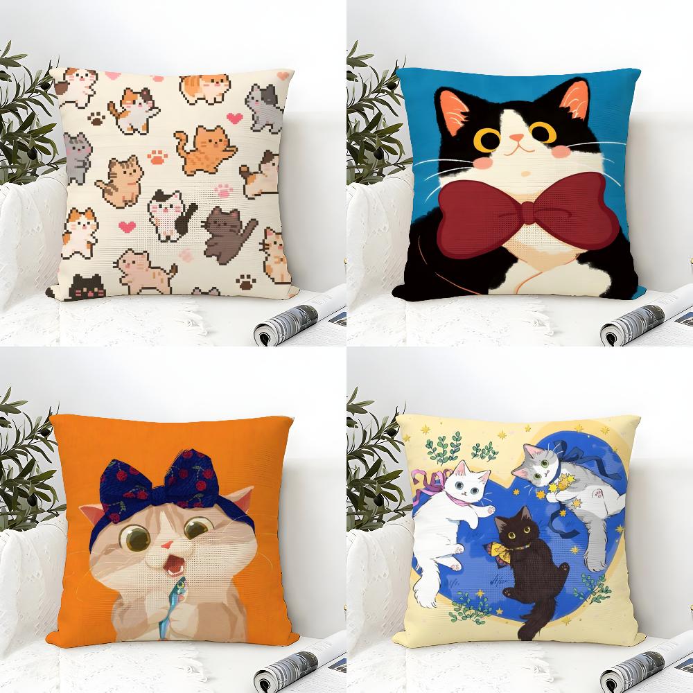 Cute Cartoon Cat Patterns Pillow Case Cotton Linen Fabric Square Zipper Pillowcase Home Decorative Living Room