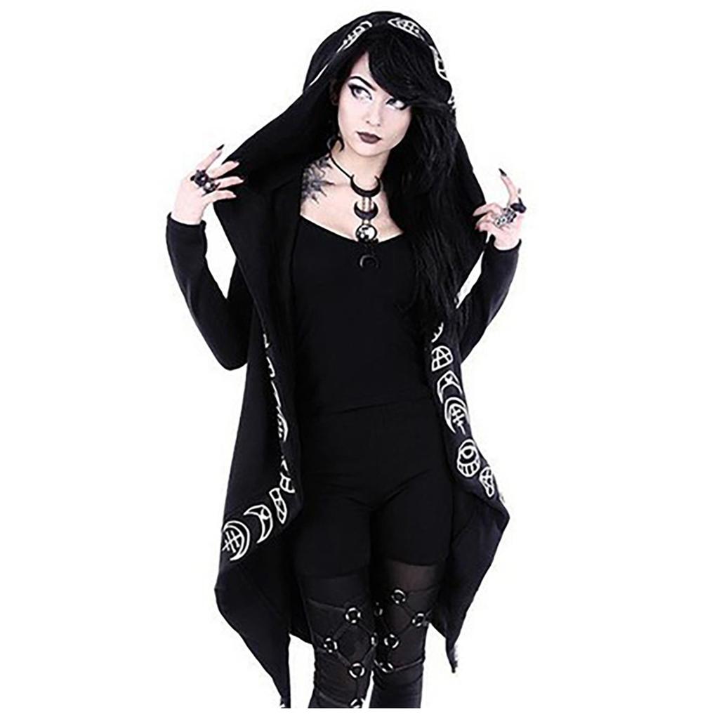 Женская винтажная готическая толстовка с длинным рукавом плюс размер, толстовка с капюшоном, кардиган, пальто