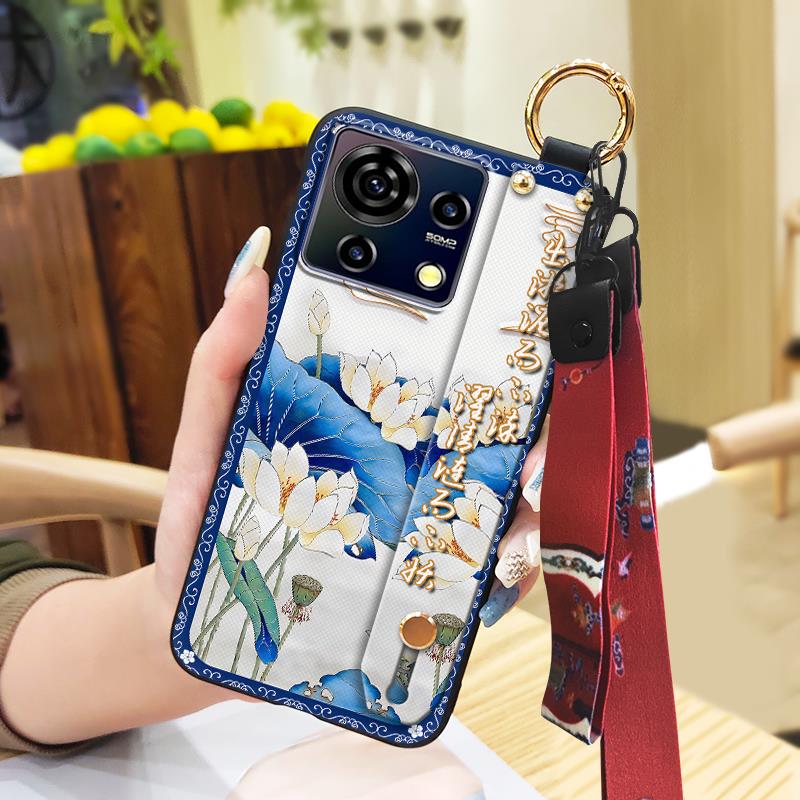 Protective Soft case Phone Case For ZTE Blade V50 Vita Fashion For Mom Shockproof Wristband Elderly lady Wrist Strap