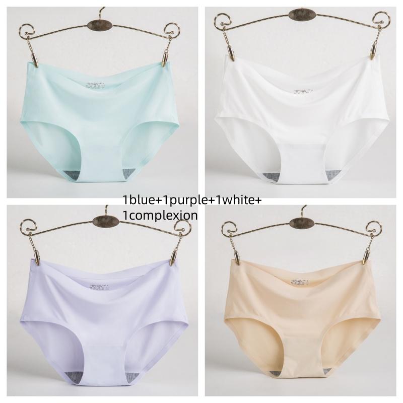 4Pcs Women Ice Silk Panties Elasticity Seamless Underwear Lingerie Solid Triangle Briefs Lingerie