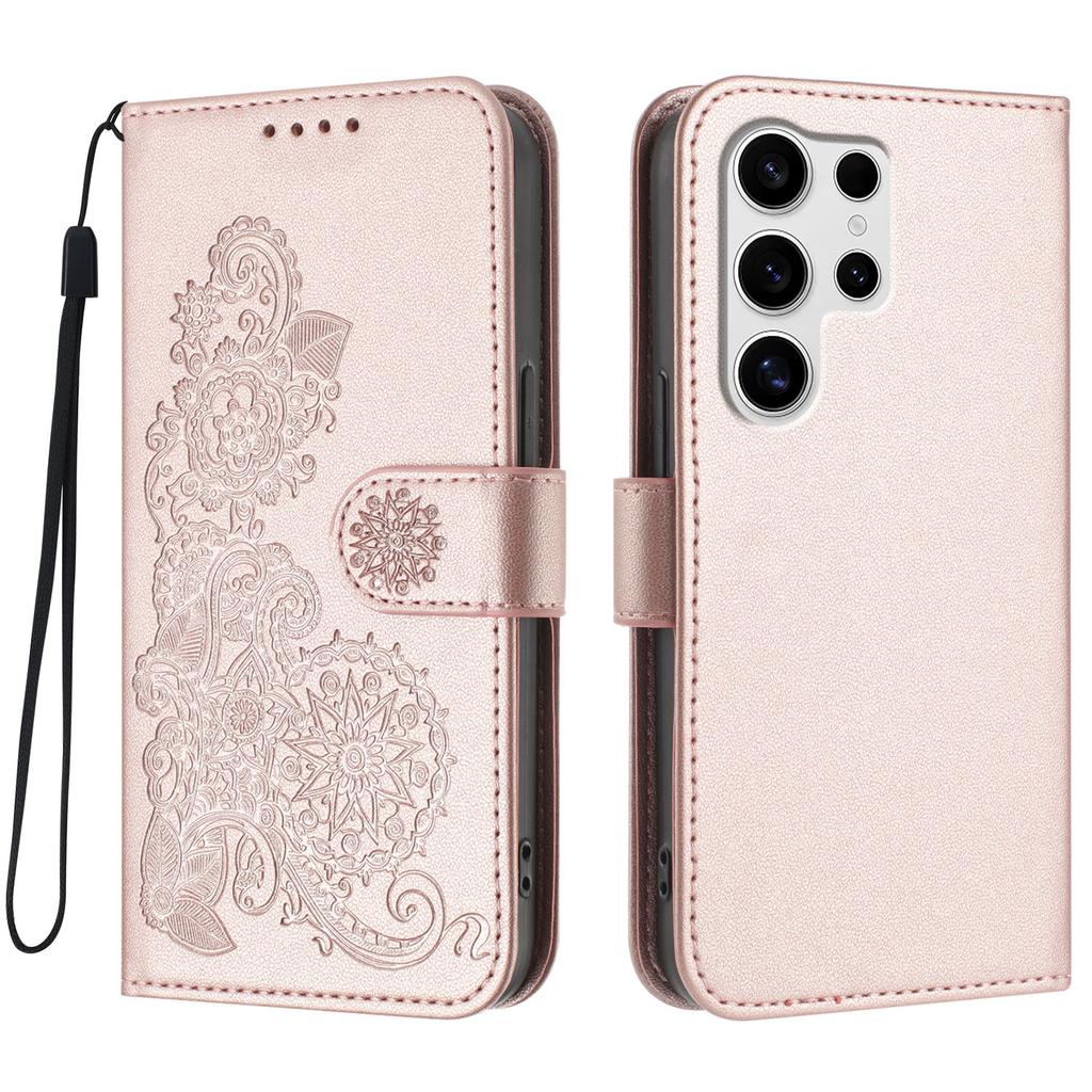 For Samsung Galaxy S25 Ultra Phone Cases Mandala Flower Leather Wallet Mobile Cover with Strap