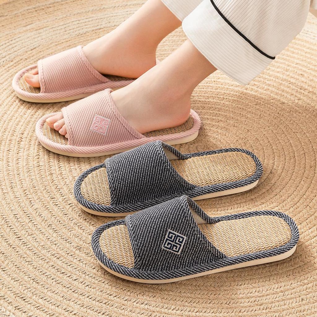 Льняные тапочки Jieliya 2024 Unisex - Бесшумный домашний хлопок для всех сезонов