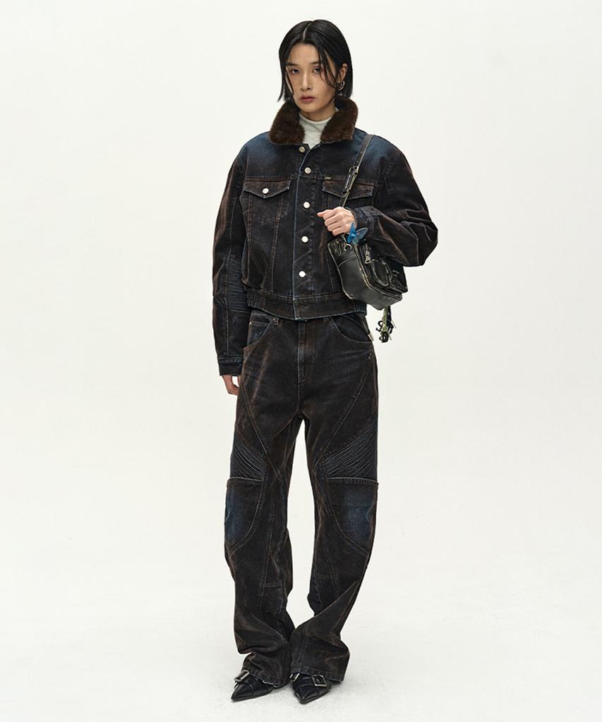 ADSB ANDERSSON BELL Unisex Padded Denim Bomber Jacket (Brown/Blue)
